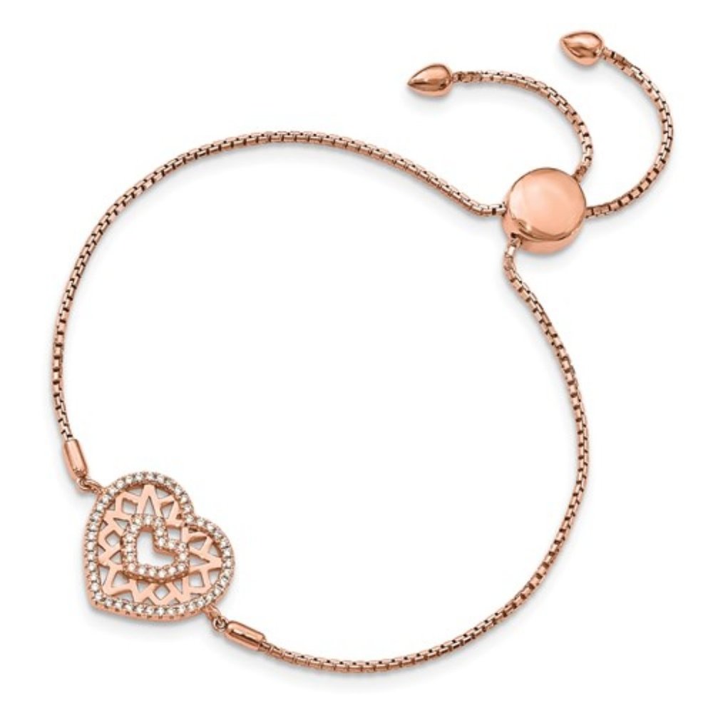 Sterling Silver, CZ Heart Adjustable Bracelet